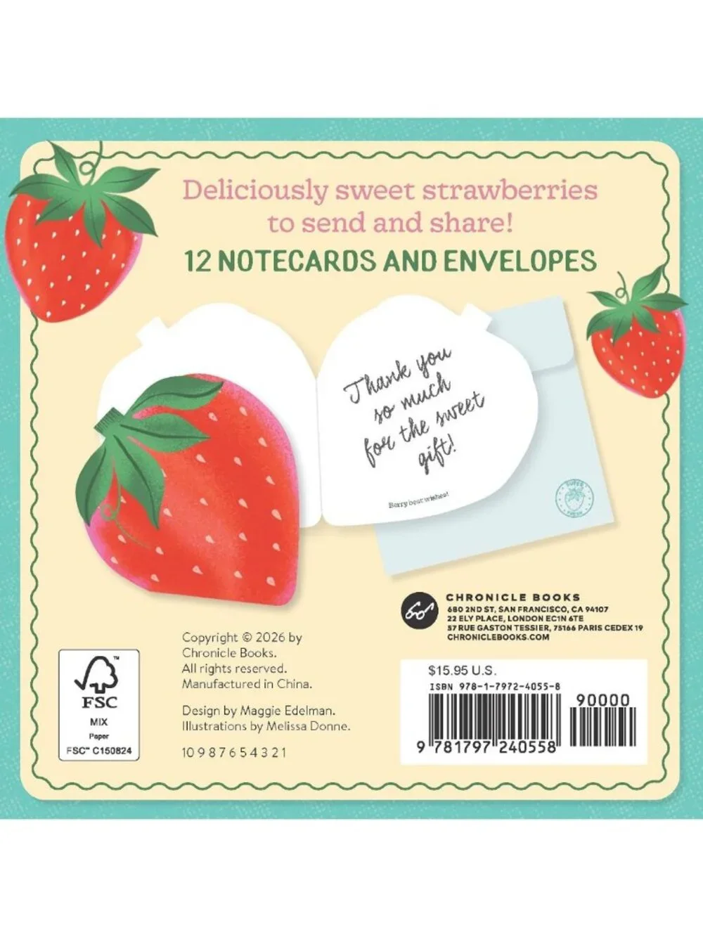 Strawberry Notecards - Cute Paper Stationery for Notes & Gifts, Eco-Friendly